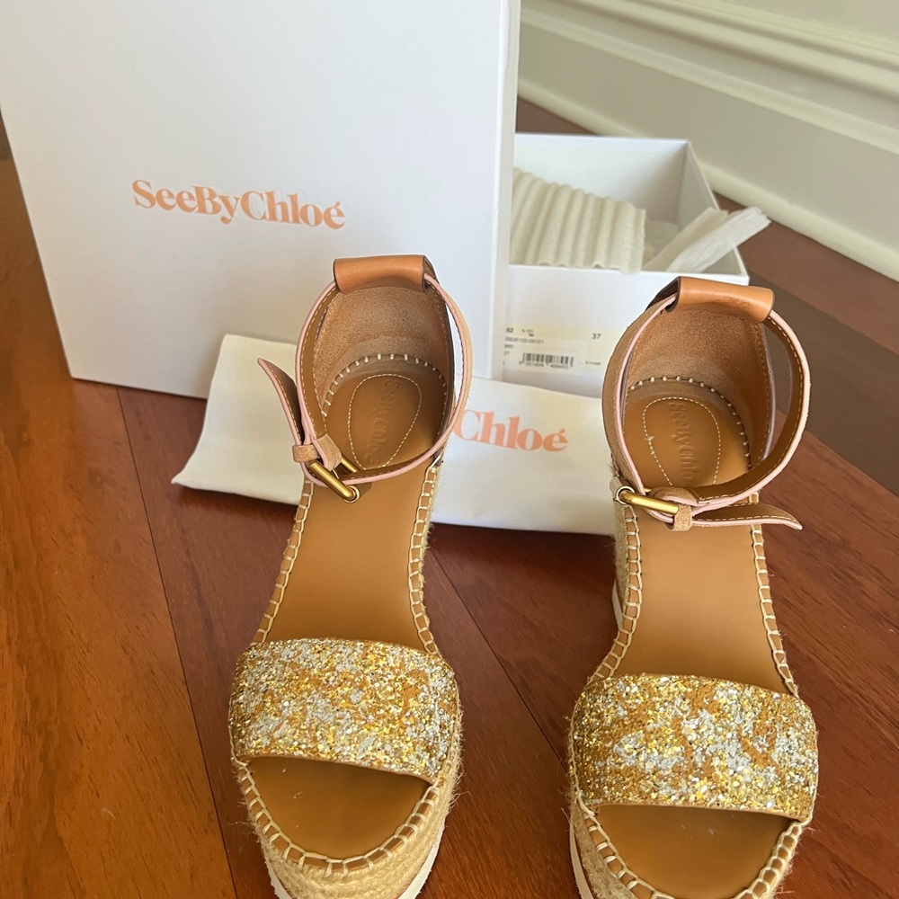Like new, Seebychloe sequin espadrille wedges. shoe dust bag in mint condition